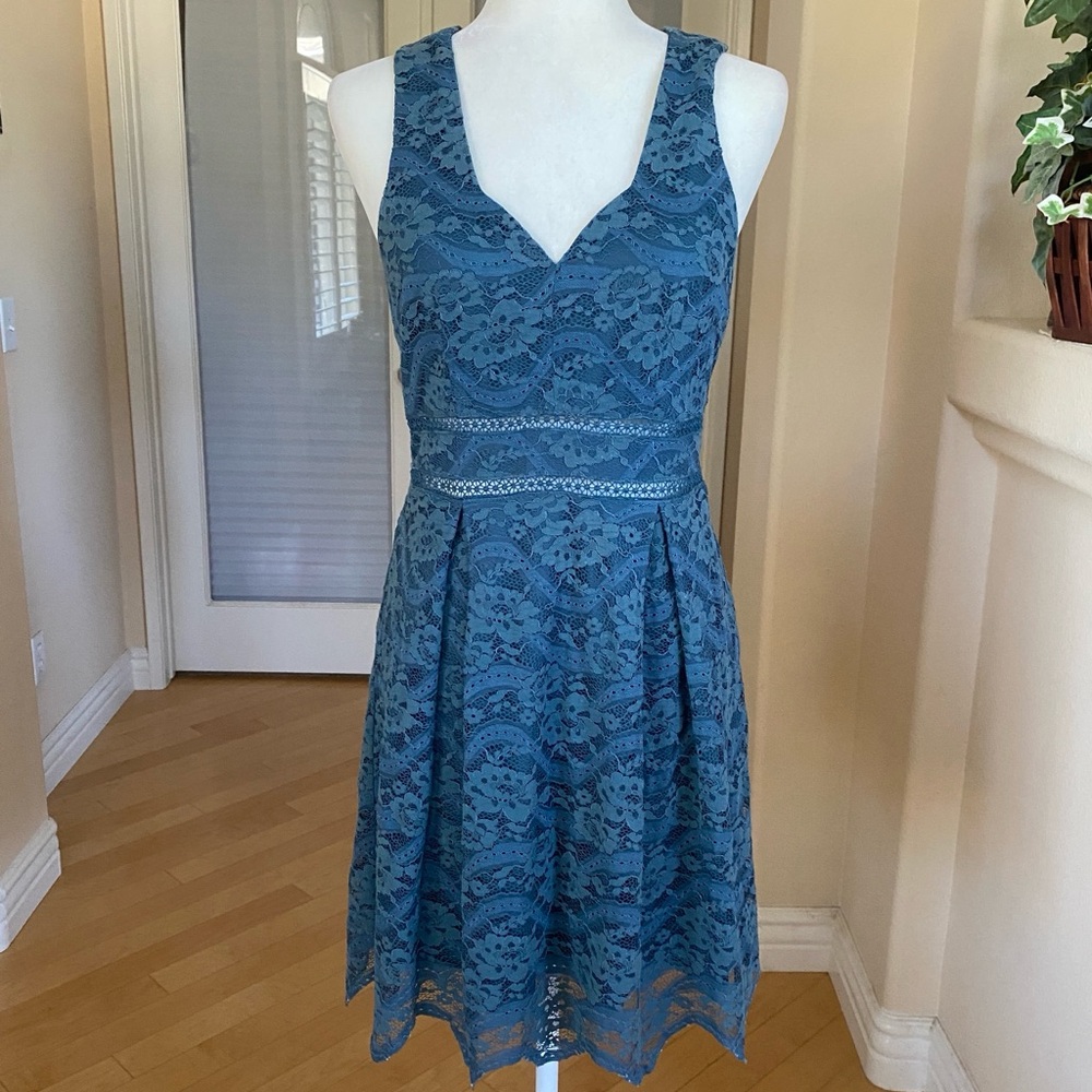 Francesca's Collections Blue Lace Midi Dress